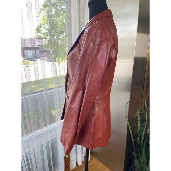Vintage 70s leather jacket, rust brown, new with original tag, Opera, size 2 - Picture 4 of 10